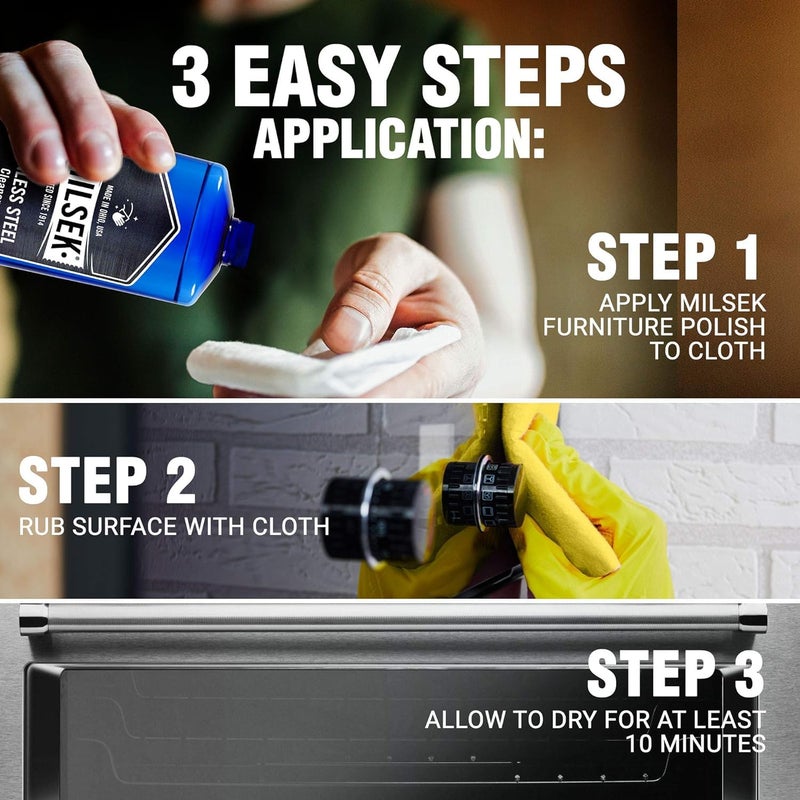 Milsek Stainless Steel Cleaner - Multipurpose Cleaning Supplies for Home and Kitchen Appliances, Sink, Stovetop, Dishwasher, Microwaves and Refrigerators - 12 Fl Oz (Pack of 2) with Microfiber Towel - Image 4